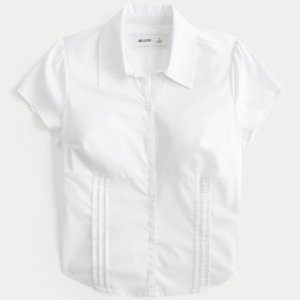 Hollister Women's White poplin Short Sleeve Top